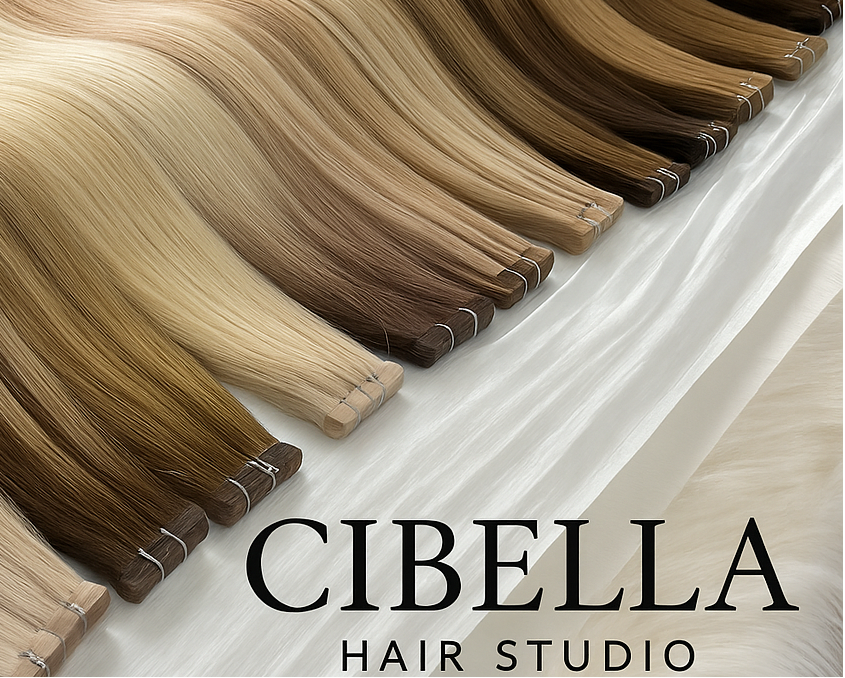 Cibella hair extensions displayed with a neutral background